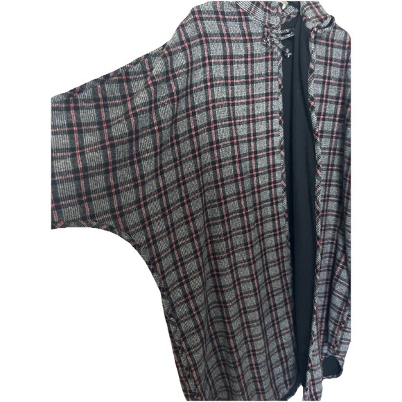 Vtg Plaid Fleece Lined Reversible Long Shacket Plus OS One Button Closure Gray - Picture 12 of 13